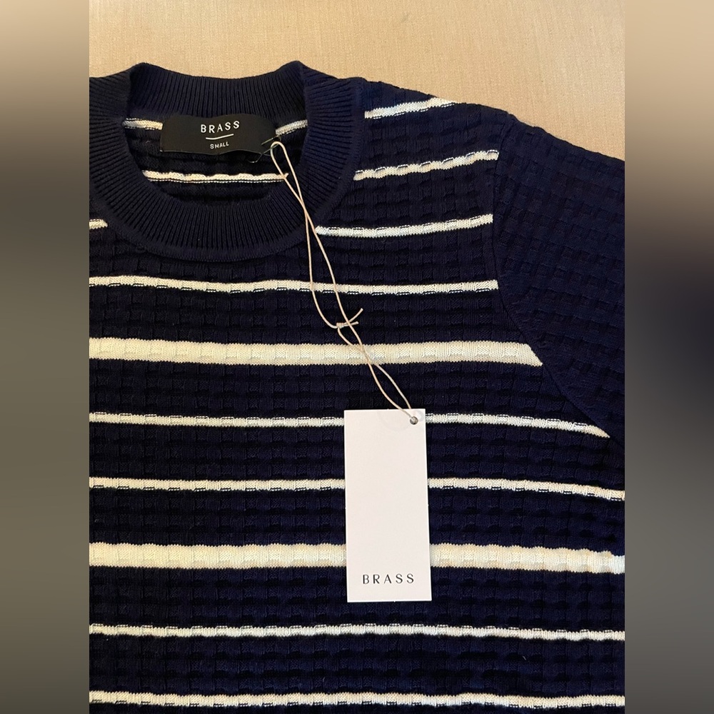 Women’s Blue and White Striped 3/4 Sleeve Sweater Blouse - Picture 8 of 9